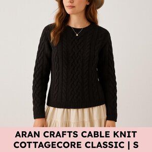 Aran Crafts Ireland 100% Merino Wool Cable Knit Fisherman Sweater Cottagecore S